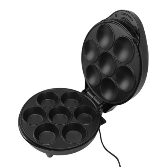 1200W Black 7-Hole Cake Maker for Cupcakes & Muffins - Fast, Even Heating, Nonstick, Compact 20.5x26.3x10.5cm